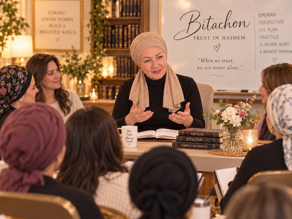 Rebbetzin Leah Donner leading a Bitachon mentorship session with a group of women